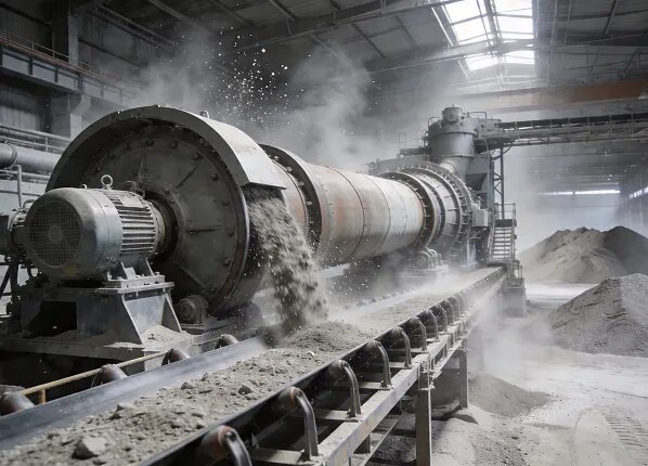 Cement raw mill throwing visible dust clouds
