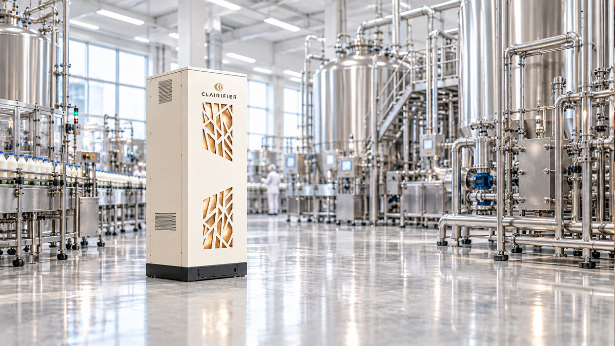 Clairifier FX100 in a pharmaceutical processing plant with stainless steel lines